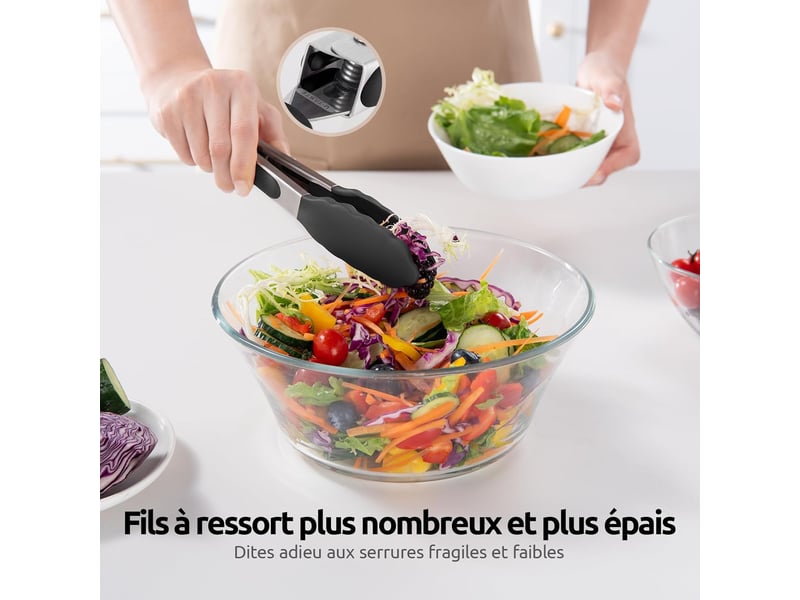  Pince de cuisine en silicone résistant à la chaleur avec embouts en caoutchouc antiadhésif hermétiquement scellés et poignée en acier (noir) No Commercial reference - Conforama E
