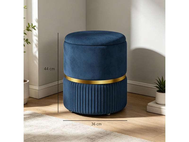 Pouf repose-pieds - tabouretrepose-pieds avec rangement, velours tricoté, 36 x 36 x 44 cm, avec repose-pieds, bleu - Conforama E