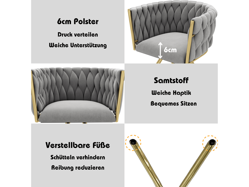 Lot de 4 chaises de salle à manger pivotantes,59x54x72 cm,velours,gris et doré - Conforama E
