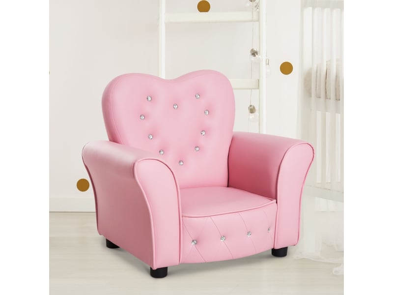 Fauteuil enfant avec dossier capitonné, assise en mousse confortable et pieds en bois, en pvc rose 60 × 43 × 48 cm - Conforama B