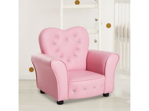 Fauteuil enfant avec dossier capitonné, assise en mousse confortable et pieds en bois, en pvc rose 60 × 43 × 48 cm