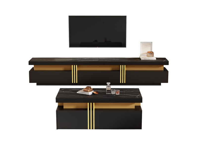  Ensemble salon meuble tv et table basse avec rangement, style moderne  - Conforama A