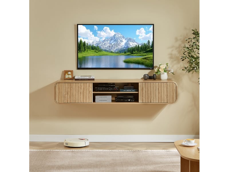  Meuble tv suspendu 160 cm avec rangement et passe-câbles evryae  - Conforama D