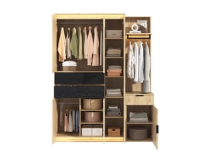 Armoire d'entrée avec miroir, 5 tiroirs, 3 penderies et éclairage led en mdf chêne anthracite 155 × 47 × 200 cm