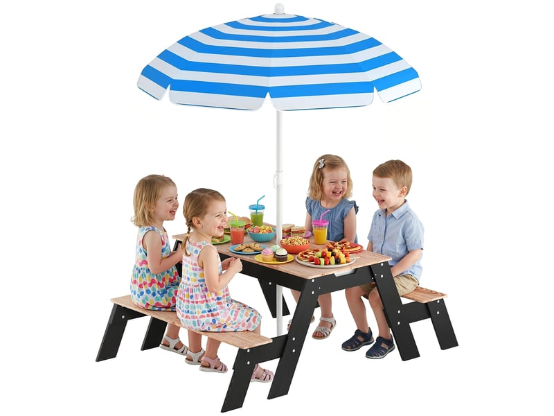 Table de pique-nique enfants avec parasol, 3 en 1 salon de jardin en bois pour enfants 3-6 ans avec 2 boîtes, naturel - Conforama A