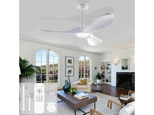 Ventilateur de plafond 42 pouces avec lumière led et télécommande, 3 pales en bois blanc, 6 vitesses, réversible