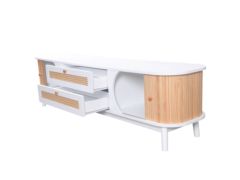  Meuble tv 170 cm rotin et bois avec portes et tiroirs  - Conforama E