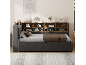Lit coffre 90x200 cm REDOM coloris gris