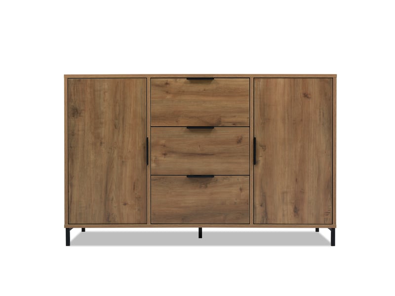 Commode 2 portes 3 tiroirs en panneau de particules et métal 120 x 40 x 76 cm - Conforama A