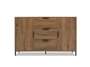 Commode 2 portes 3 tiroirs en panneau de particules et métal 120 x 40 x 76 cm