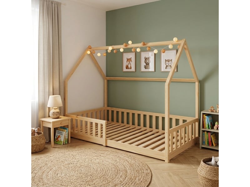  Lit cabane pour enfant en bois de pin clair avec sommier terre de nuit  - Conforama B