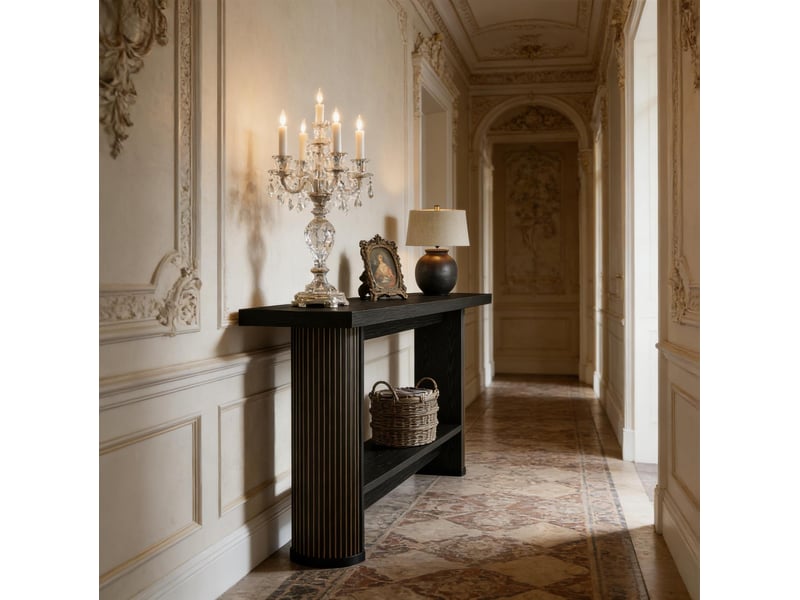  Table console 140x30x80 cm design moderne bois noir  - Conforama D