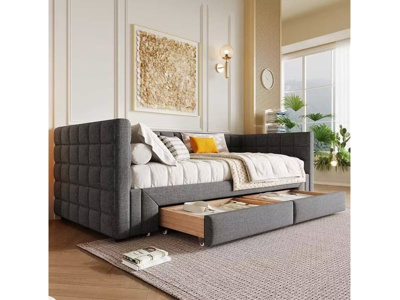  Lit gigogne tcqpz 90 x 200 cm extensible à 180 cm avec 2 tiroirs velours gris  - Conforama D