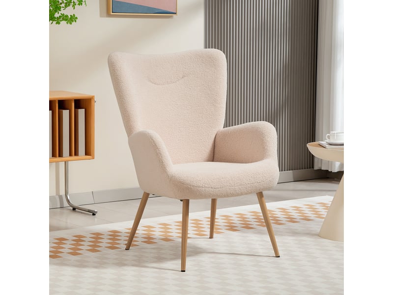  Fauteuil de salon, fauteuil d'appoint rembourré, tissu bouclette, 74x71x97.5cm, beige  - Conforama C