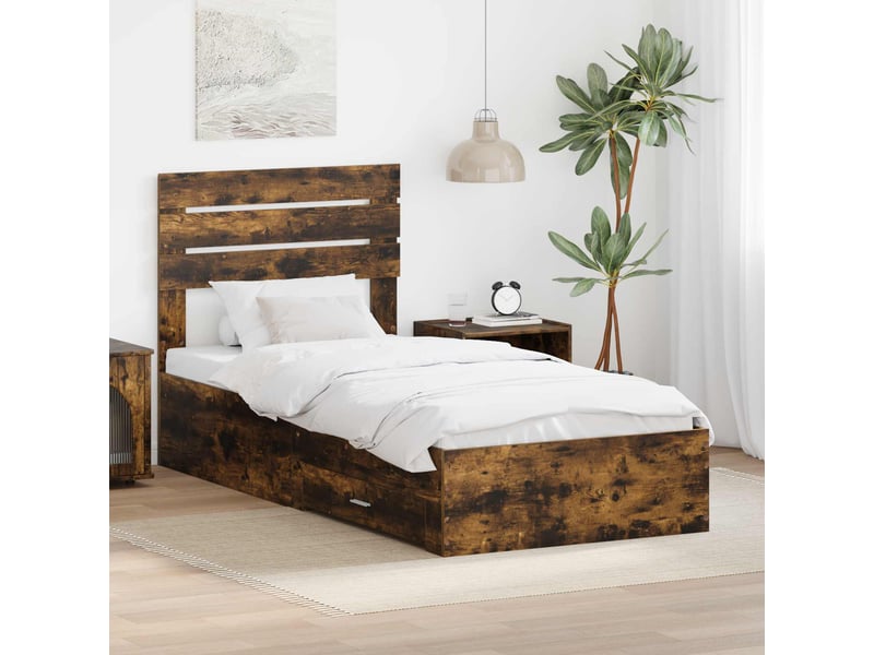 Lit simple, cadre de lit chêne fumé et argent 75 x 190 cm bois d'ingénierie shl75030 - Conforama B