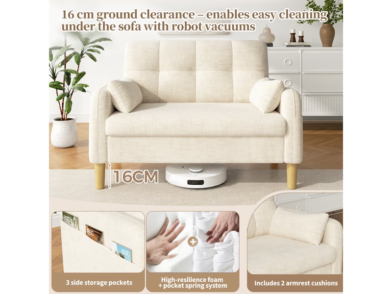  Canapé 2 places en tissu chenille beige avec rangement  - Conforama D