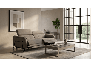 Canapé 3 places roden, 2x relax, tissu velours beige