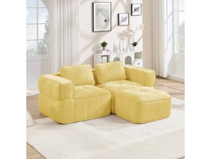 Canapé d'angle modulable 2 places 198x162x67 cm avec pouf jaune