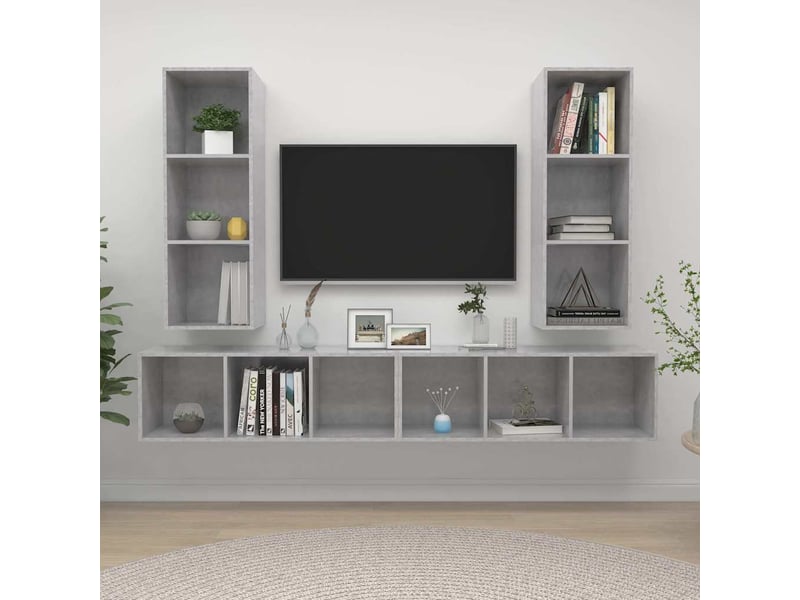  Lot de 4 meuble tv mural, meuble tv suspendu gris béton bois d'ingénierie shl3719  - Conforama B