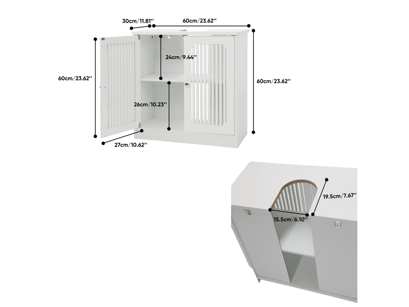  Meuble sous lavabo 60x30x60 cm portes doubles à lamelles mdf et panneau de particules blanc  - Conforama E
