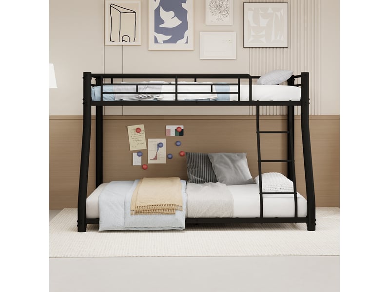  Lit superposé en métal 90x190 et 140x190 cm avec échelle et barrières noires  - Conforama D