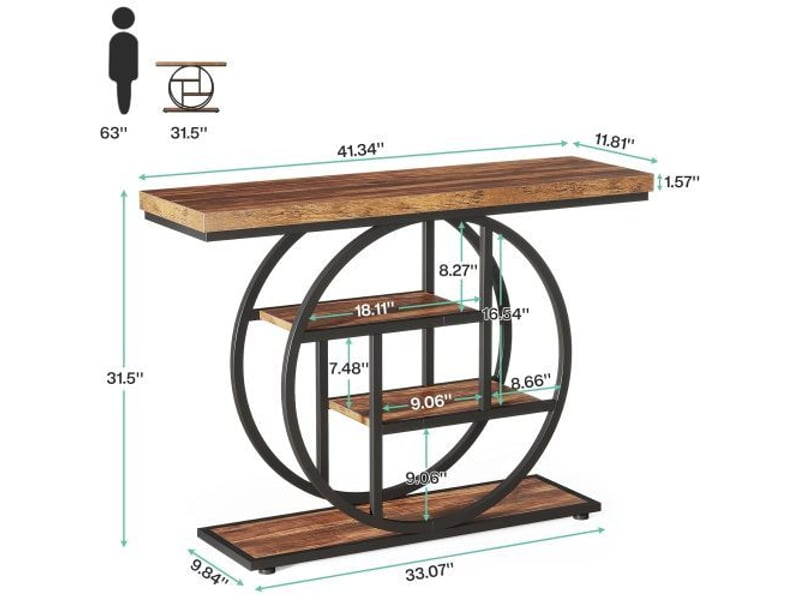  Console industrielle à 4 niveaux en bois et métal marron rustique et noir 105x30x80 cm  - Conforama C