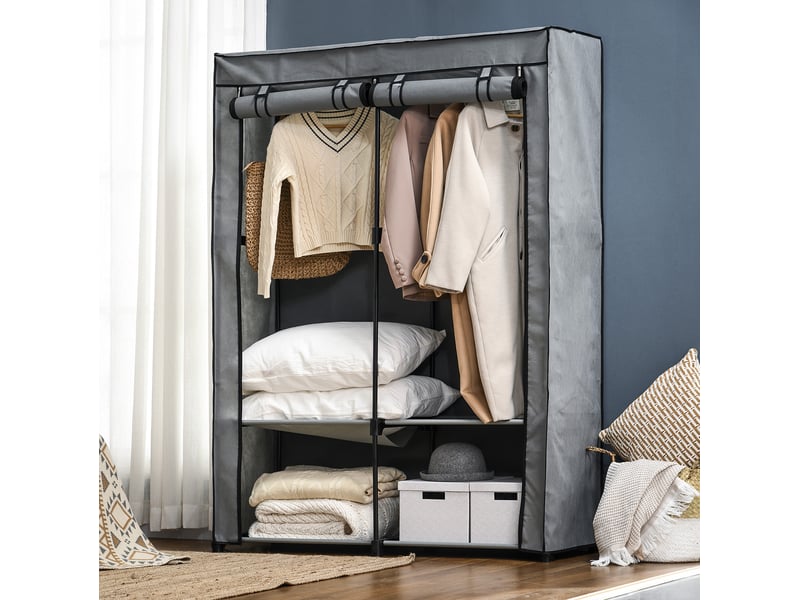  Armoire pliable 118x49x170 cm avec 2 tringles et 4 compartiments gris clair  - Conforama B