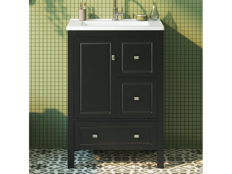 Meuble vasque sur pied 62x47x90 cm avec 3 tiroirs noir  - Conforama B