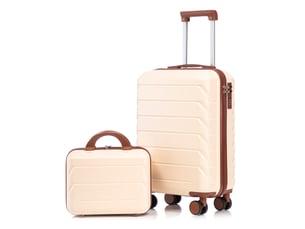 Set de valises rigides,19 pouces et 14 pouces,avec serrure,abs,beige