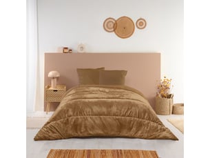 Couette chaude réversible velours uni 240x260cm moka
