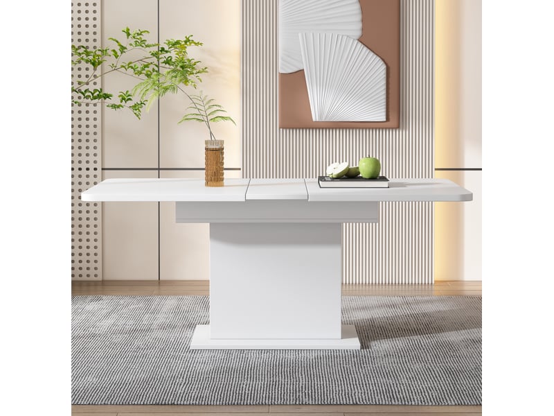  Ensemble table de salle à manger extensible avec rangement et 4 chaises blanches  - Conforama D