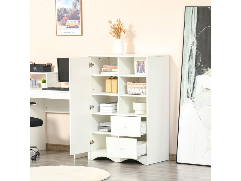  Armoire avec porte, 5 étagères, 3 niches, 2 tiroirs, meuble de rangement blanc pour chambre, salon, bureau  - Conforama D