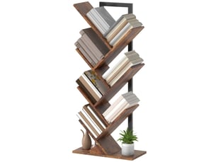 Bibliothèque étroite 7 niveaux, design arbre, style rustique, marron, pour bureau