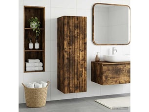 Cabinet salle de bain mural, meuble de rangement chêne fumé 33x34.5x100 cm shl7203