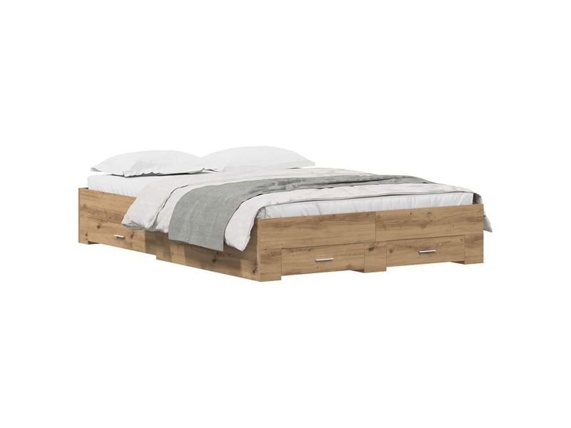  Lit double- lit adulte -  cadre de lit chêne artisanal 135 x 190 cm bois d'ingénierie  - Conforama A