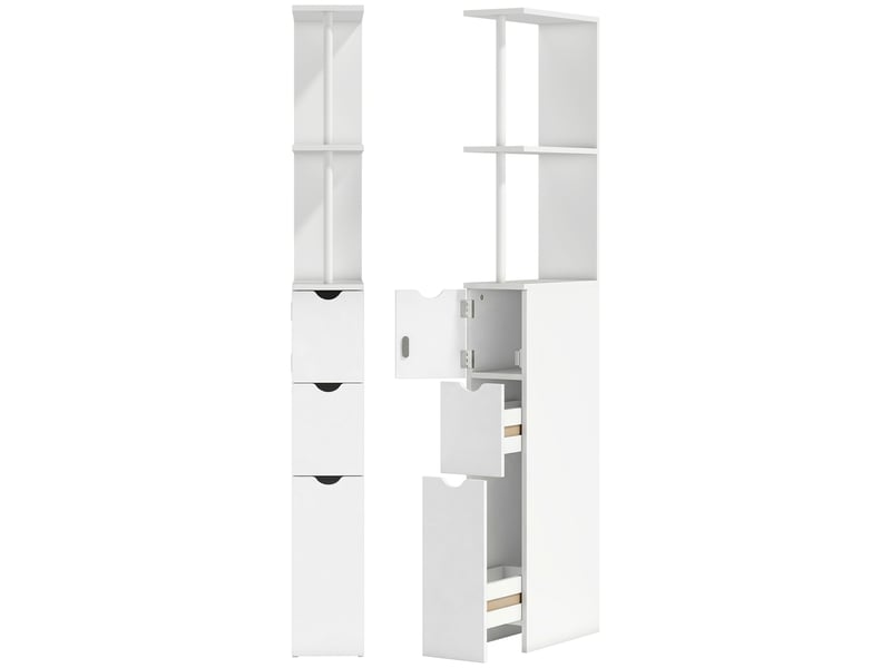 Meuble colonne salle de bain armoire de salle de bain avec tiroirs étagères ouvertes placard 15 x 33 x 136,8 cm blanc - Conforama B