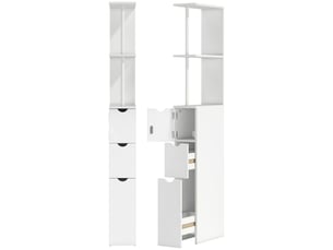 Meuble colonne salle de bain armoire de salle de bain avec tiroirs étagères ouvertes placard 15 x 33 x 136,8 cm blanc