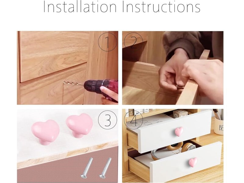  Jeu de 10 boutons de meuble en céramique en forme de cœur avec des vis  - Conforama C