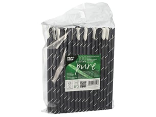 Papstar lot de 100 pailles en papier avec cuillère, diamètre 8 mm, 20 cm, noirblanc 87991