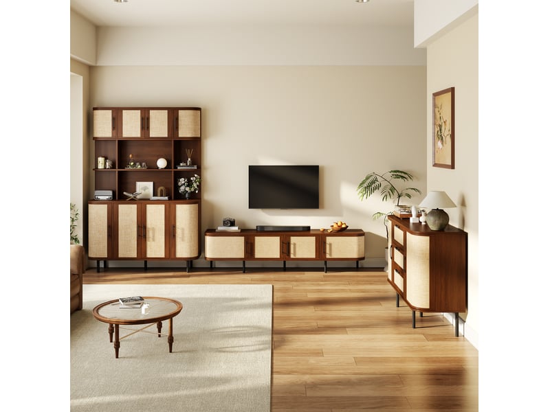 Ensemble de meubles salon 3 pièces, meuble tv 180x40x45 cm, buffet, meuble haut, façades tressées, mdf, noyer - Conforama E