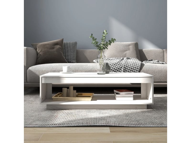  Table basse rectangulaire | table de salon blanc 110x50x33,5 cm bois de pin massif  - Conforama C
