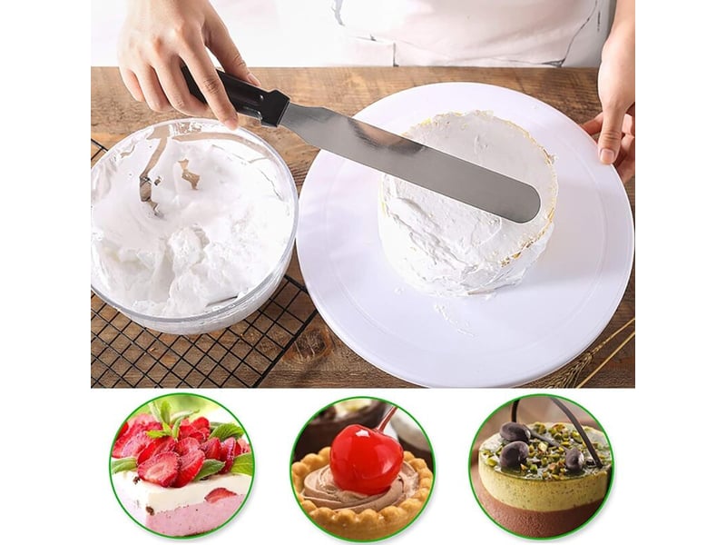  Enowelir plateau tournant de gâteau 15pcs, plateau tournant pour patisserie(1 plateau tournant 28cm11pouce, 2 spatules, 4 scrapers  - Conforama D
