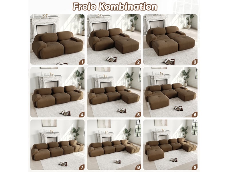  Canapé d'angle modulaire 298x178x70 cm sans montage en velours côtelé marron  - Conforama C