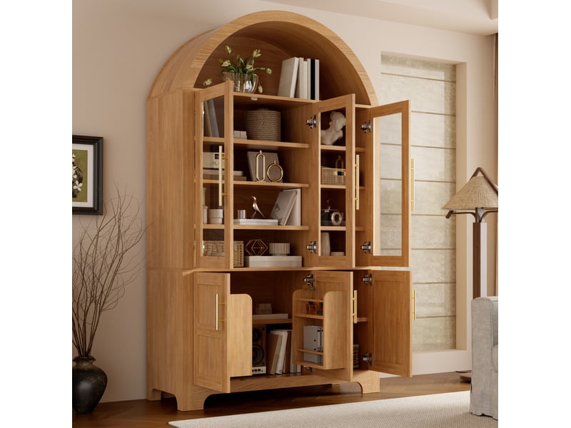  Buffet haut 6 portes 110x40x185 cm avec niche arquée, coloris naturel  - Conforama B