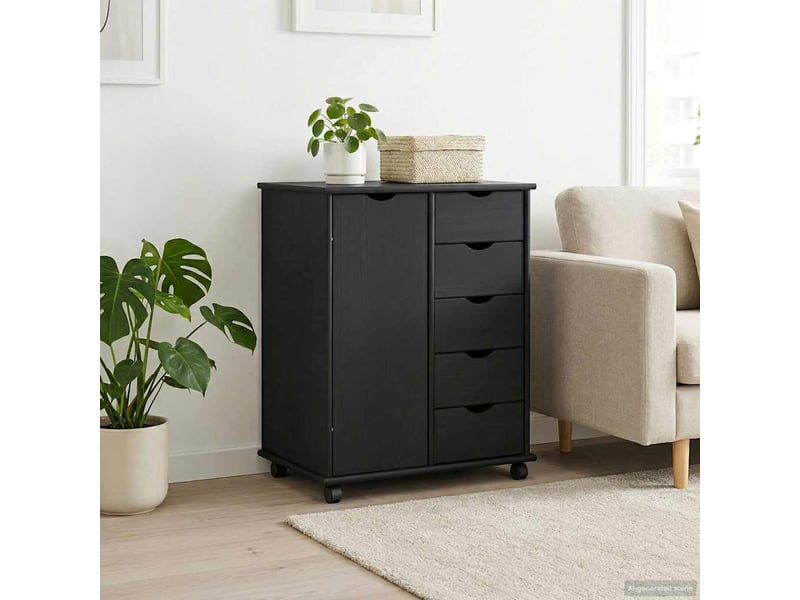  Caisson roulant de bureau, meuble de rangement 63,5 x 39 x 79 cm bois de pin massif noir  - Conforama C