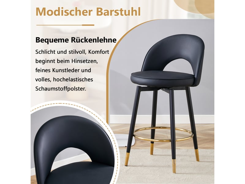  Lot de 2 tabourets de bar pivotants 360° en similicuir pu noir W3658P394382 - Conforama E