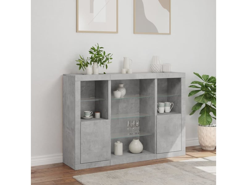  Buffets avec lumières led 3 pcs - bahut - meuble de rangement gris béton bois d'ingénierie  - Conforama D