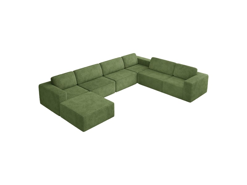 Canapé modulaire panoramique 7 places ouvert à gauche,velours côtelé,1 pouf,canapé compressé pour grand salon,404x303x82cm,vert 404x303x82CM - Conforama A