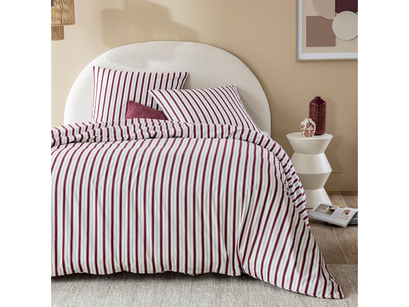  Parure de lit 140x200 flanelle à rayures terre de nuit  - Conforama B