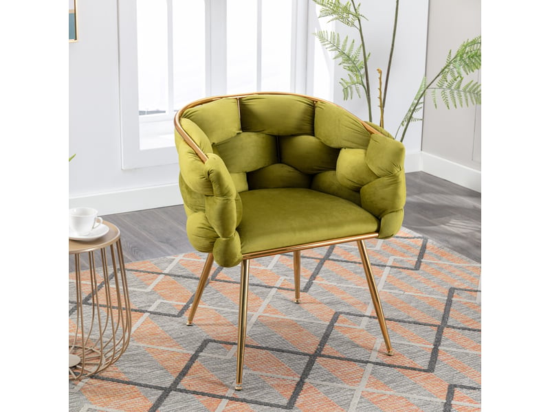 Fauteuil lot de 2 en velours avec accoudoirs et assise rembourrée, pieds en métal doré, vert olive - Conforama C